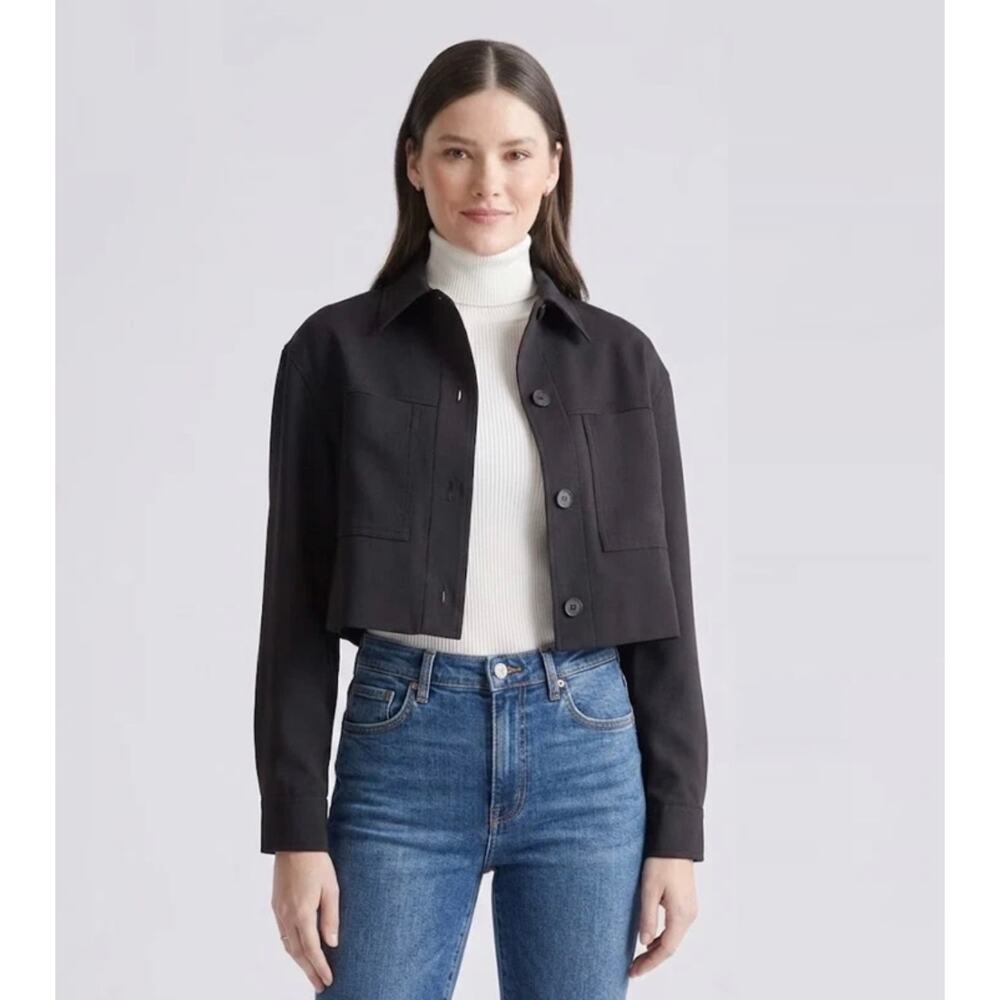 NWT Quince Stretch Crepe Cropped Jacket Black Large Quiet Luxury Capsule Travel